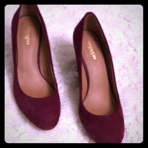 Coach suede burgundy wedge heels